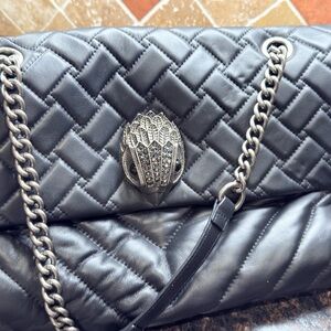 Kurt Geiger Black Quilted Leather Shoulder Bag with Gunmetal Bird Clasp